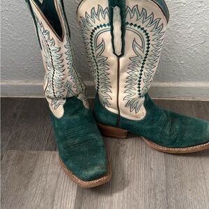 Ariat Blue and White Heeled Boots Western Style